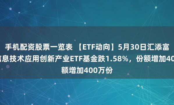 手机配资股票一览表 【ETF动向】5月30日汇添富中证信息技术应用创新产业ETF基金跌1.58%，份额增加400万份