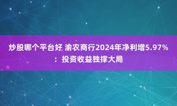 炒股哪个平台好 渝农商行2024年净利增5.97%：投资收益独撑大局